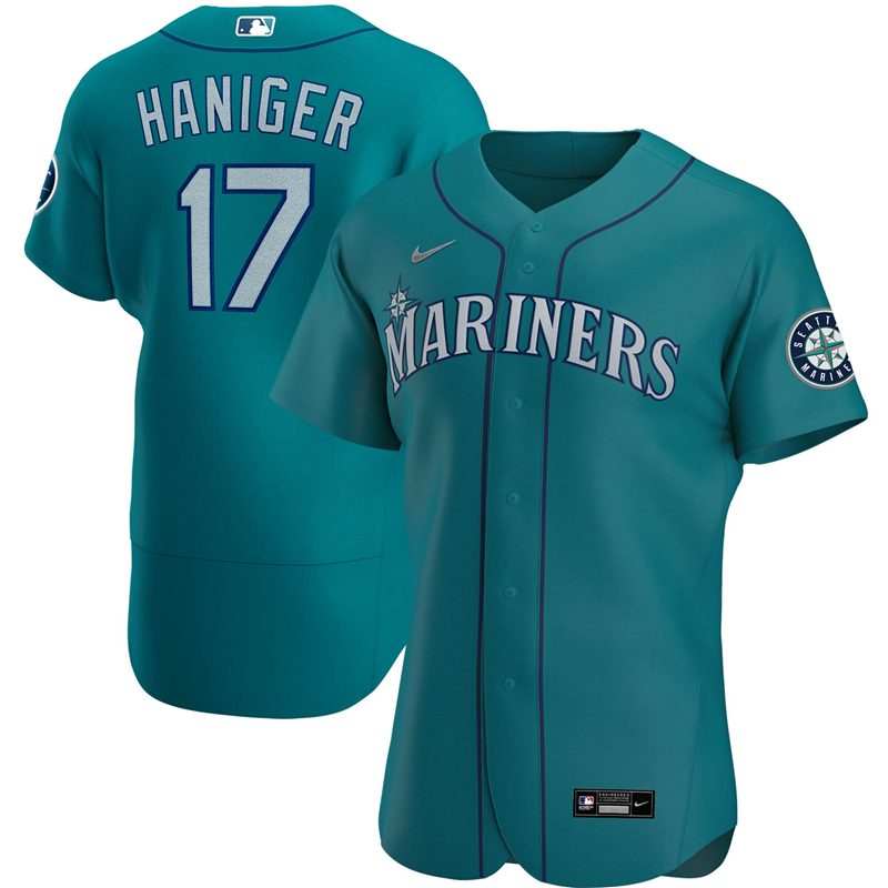 2020 MLB Men Seattle Mariners 17 Mitch Haniger Nike Aqua Alternate 2020 Authentic Player Jersey 1